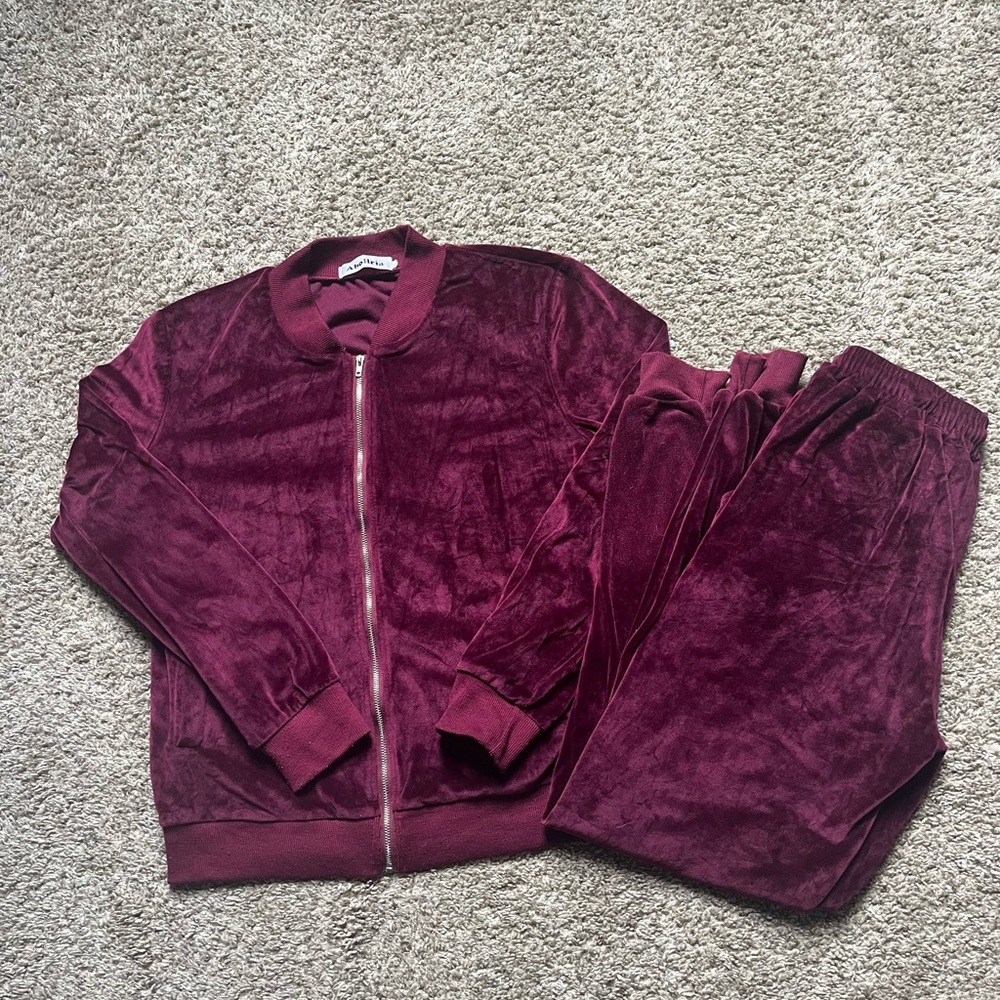 Burgundy Velour Tracksuit